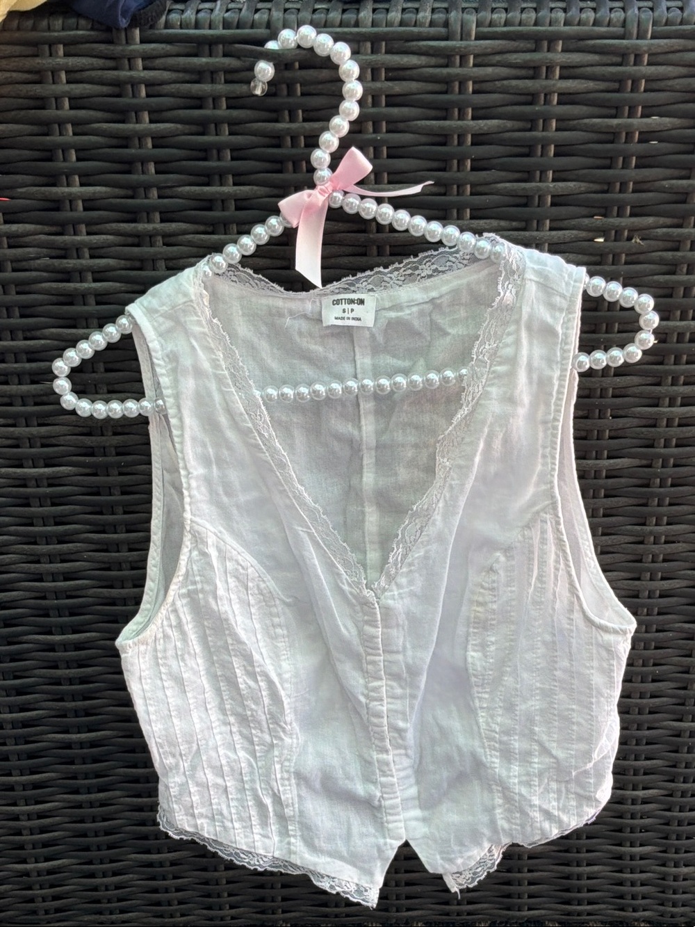 Cotton On White Lace-Trim Cotton Sleeveless Camisole